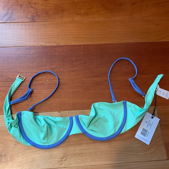 WeWoreWhat Balconette bikini top in mint green and blue jean - Picture 5 of 5